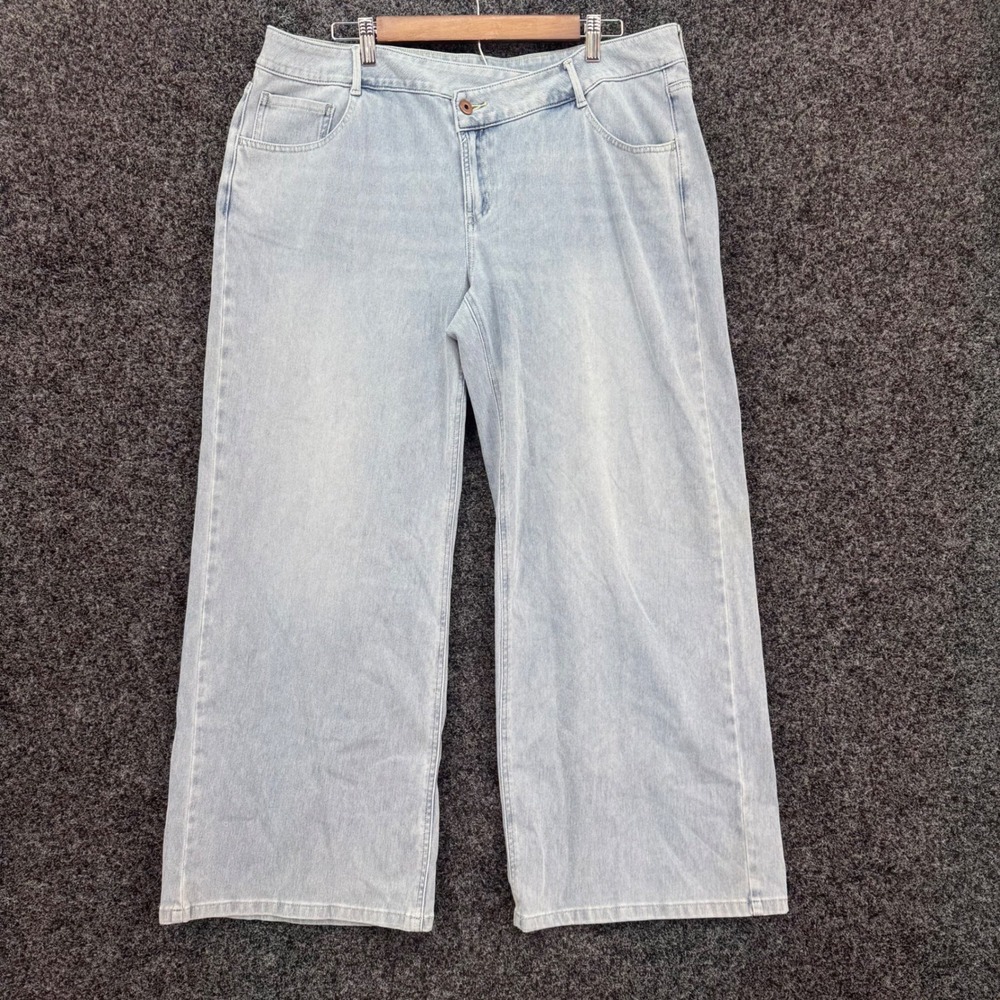 Halara Wide Leg Crossover Waist Jeans Light Wash Blue Stretch Denim Size M